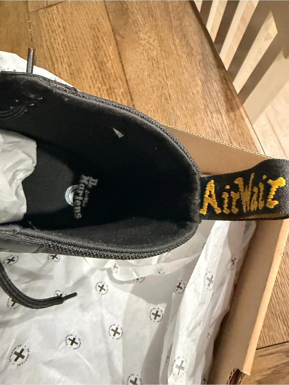 Dr. Martens Black Canvas Lace-Up Combat Boot with Yellow Stitching